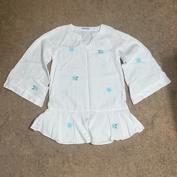 Andie x Fanm Mon The Serik Mini Dress Linen Embroidered Floral White Medium - Picture 5 of 13